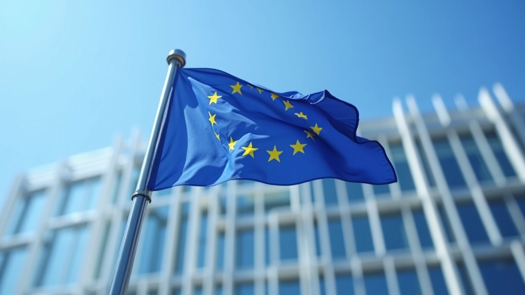 EU-Flagge weht vor modernem Gebäude, symbolisiert Binnenmarkt und europäische Integration